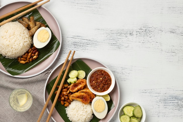 Flat lay traditional nasi lemak meal composition