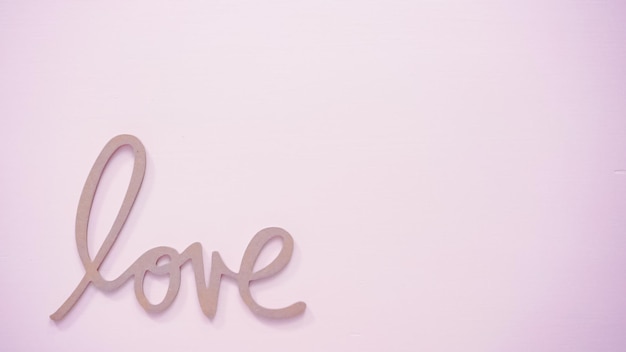 Flat lay. Valentine's Day LOVE sign on a pink background.