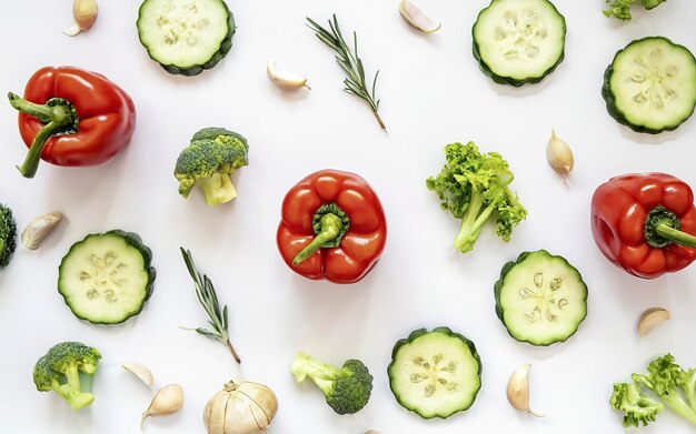 Flat lay vegetables arrangement with white space