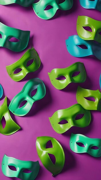 Flat lay violet and green masks