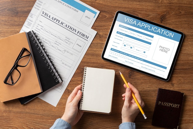 Photo flat lay visa application arrangement