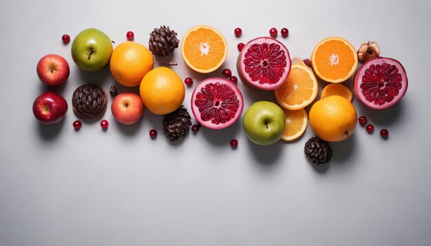 Photo flat lay viw of winter fruit compilation