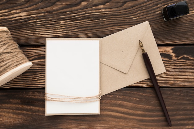 Flat lay wedding invitation on table