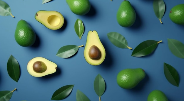 Flat lay with avocado created with Generative AI technology