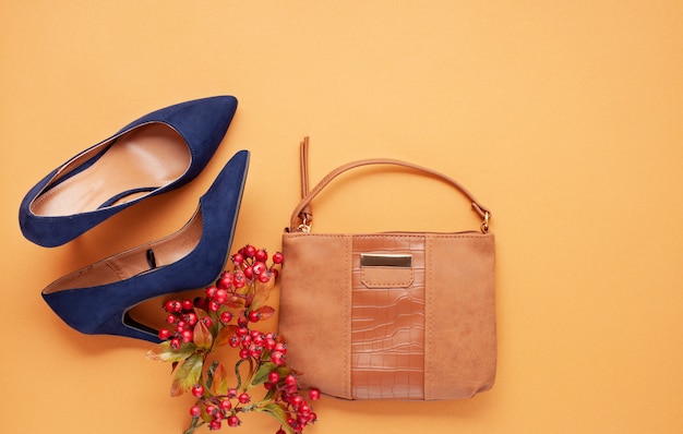 Flat lay with collection of autumn women's accessories. Shopping,  fashion blog, sale, gift ideas concept.