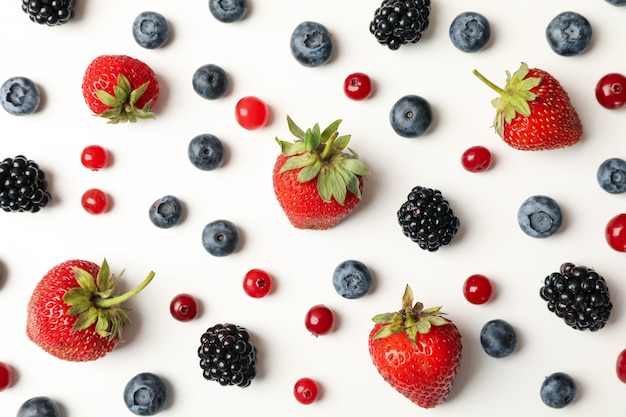 Flat lay with fresh berries , top view