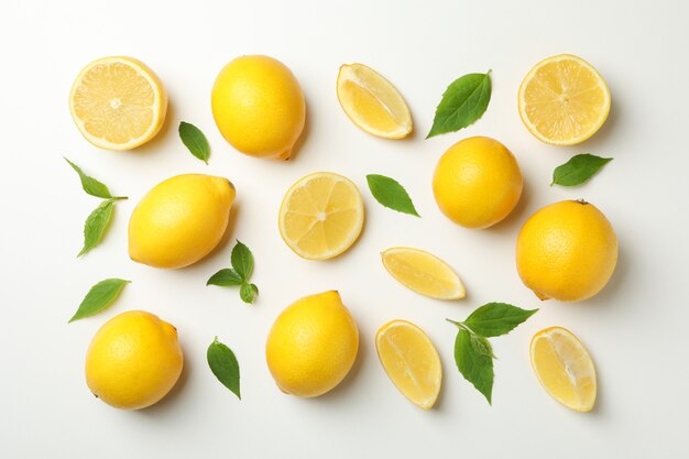 Flat lay with lemons. Fresh fruit