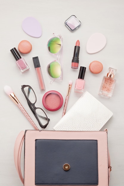 flat lay with women accessories. fashion, trends and shopping concept