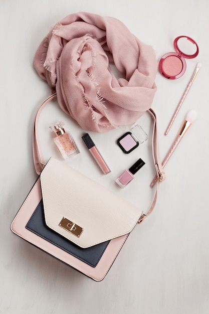 Flat lay with women accessories