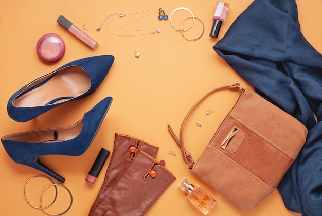 Flat lay with women's accessories. 