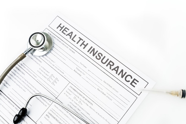 Flat layout of health insurance document paper