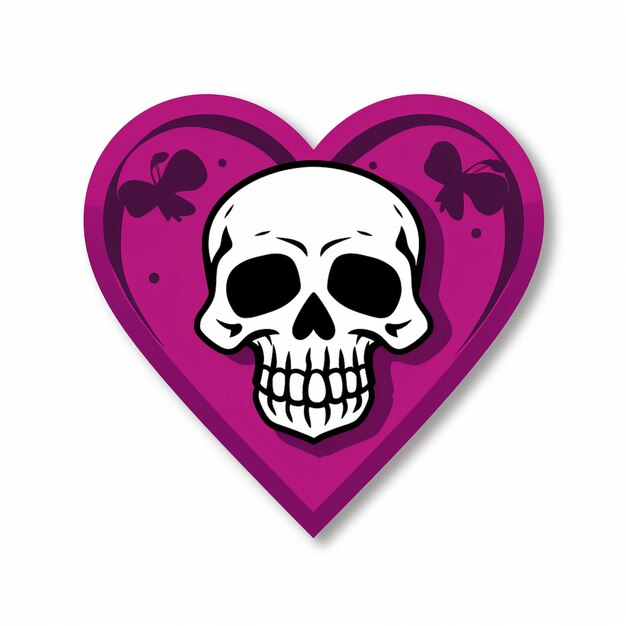 Photo flat magenta heart sticker with skull on it