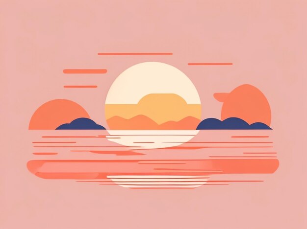 Photo flat minimalistic isolated vector of a sunrise lake