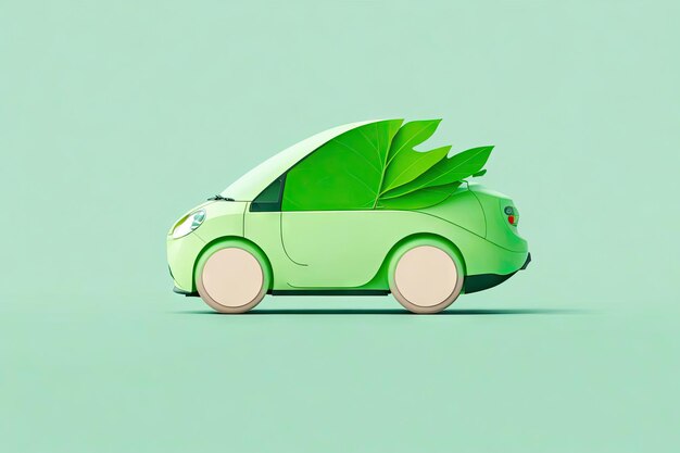 Photo a flat minimalistic style of a car shape of green leaves ai generative