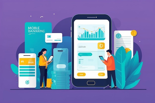 A flat modern illustration of mobile banking