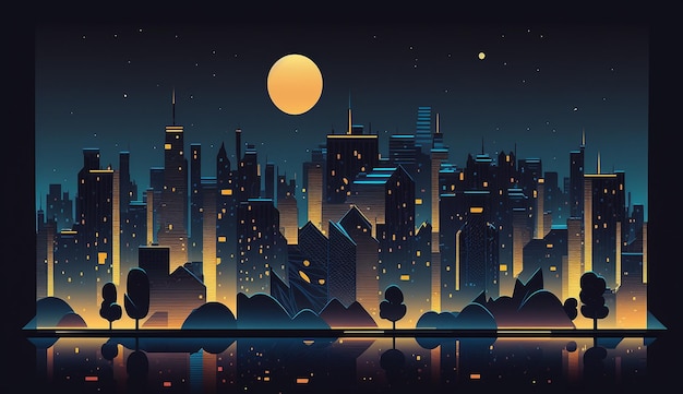 Flat night city high resolution view vector illustration picture AI generated art