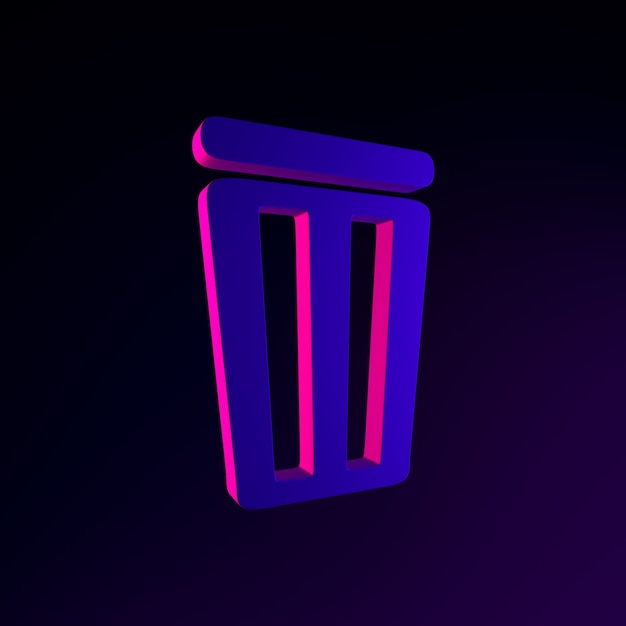 Photo flat outline neon trash bin icon. 3d rendering ui ux interface element. dark glowing symbol.