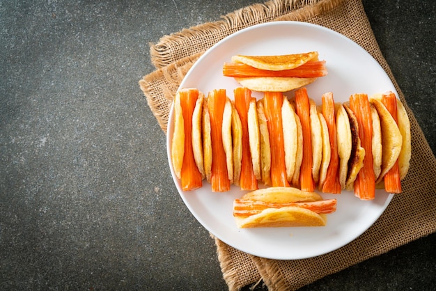 Flat pancake roll with crab stick