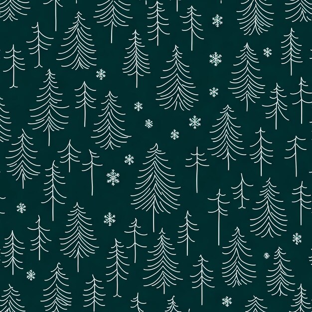 Плоский рисунок нарисованных рождественских деревьев на зеленом фоне