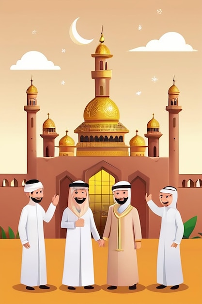 Flat People Celebrating Eid alAdha Illustration