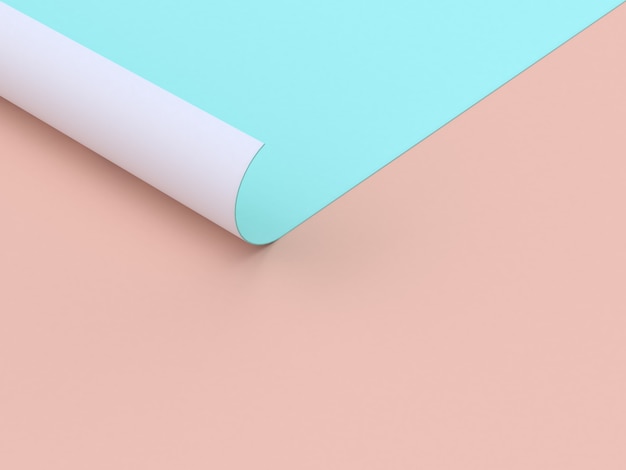 flat scene cream  abstract paper curve green-blue 3d rendering