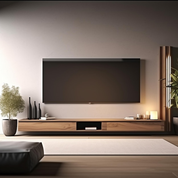 a flat screen tv is mounted on a wall in a living room.