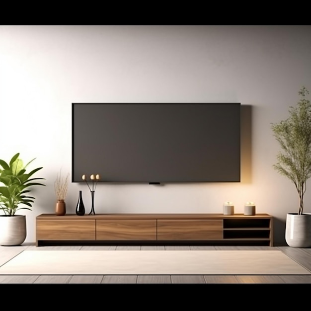 a flat screen tv is mounted on a wall above a tv.