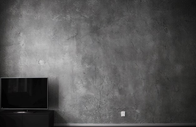 a flat screen tv sits on a table in front of a wall with a white switch