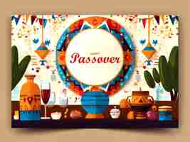 Photo flat social media cover template for jewish passover celebration