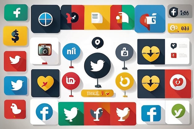 Photo flat social media infographics plus icon set vector