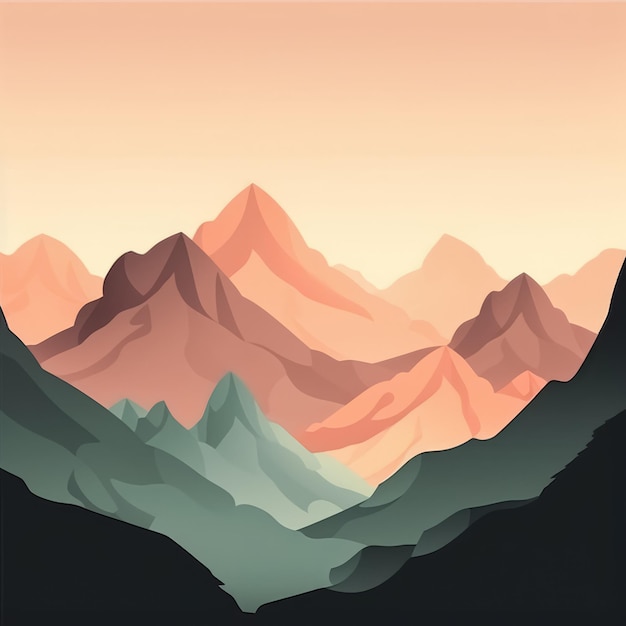 Flat style abstract minimalistic aesthetic mountains landscape background