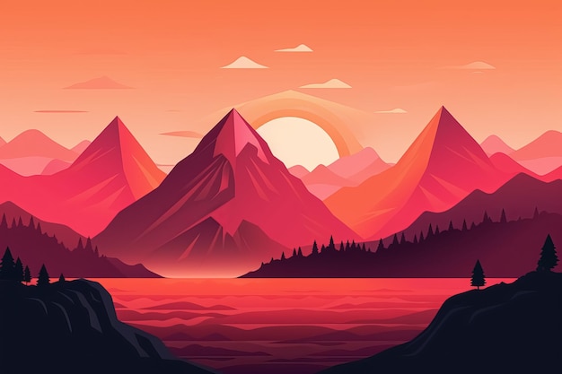 Flat style abstract minimalistic aesthetic mountains landscape background