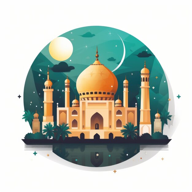 Photo flat style illustration background for islamic greeting card at ramadan kareem