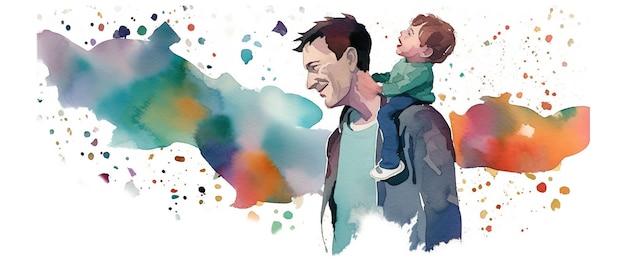 Photo flat style illustration of father's day with copyspace ai generated