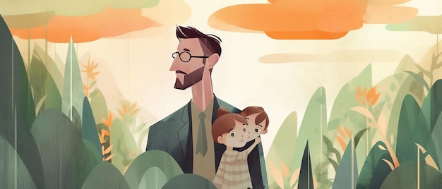 Flat style illustration of father's day with copyspace Ai Generated