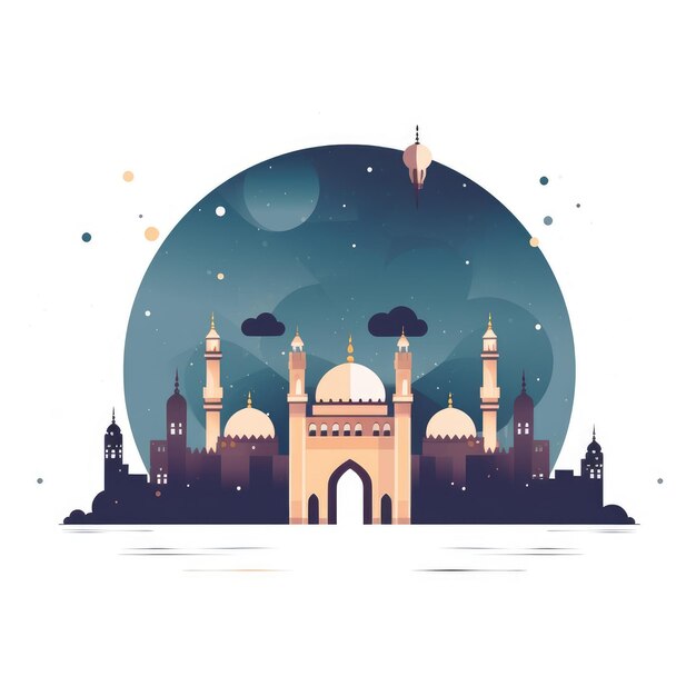 Photo flat style illustration for ramadan kareem islamic greeting card background