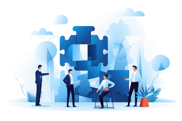 Photo flat style illustration teamwork theme material