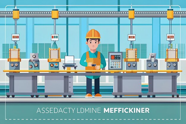 Photo flat style vector assembly line worker character illustration
