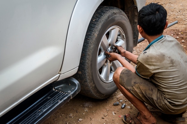 Flat tire fix at garage