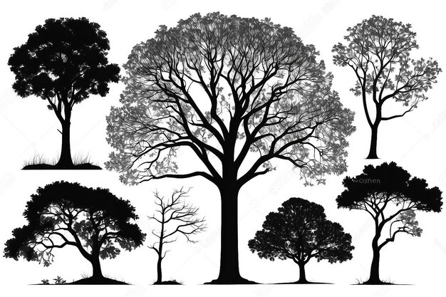 Photo flat tree silhouette isolated on white