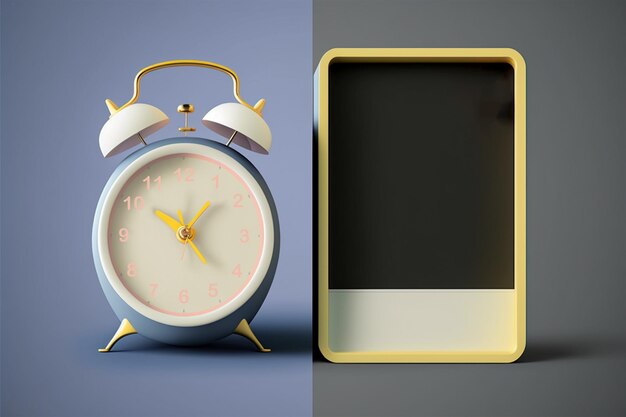 flat vector alarm clock and blank frame with no text 3d render