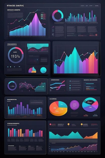 Foto progettazione a vettore piatto statistica e analisi dei dati per il concetto di investimento finanziario aziendale con il team di uomini d'affari che lavorano sul dashboard del grafico di monitoraggio