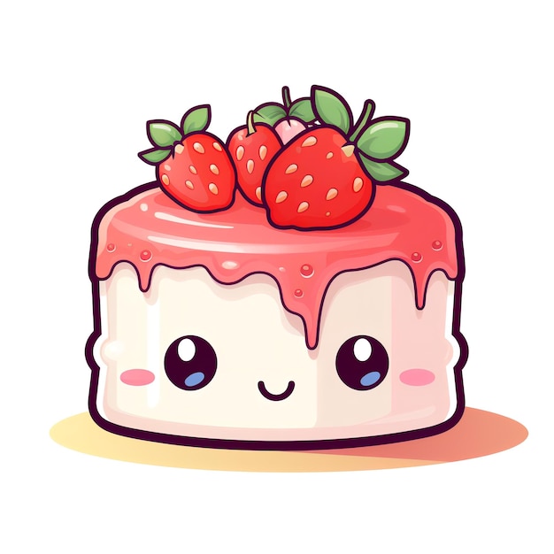 Flat vector icon kawaii cake white background