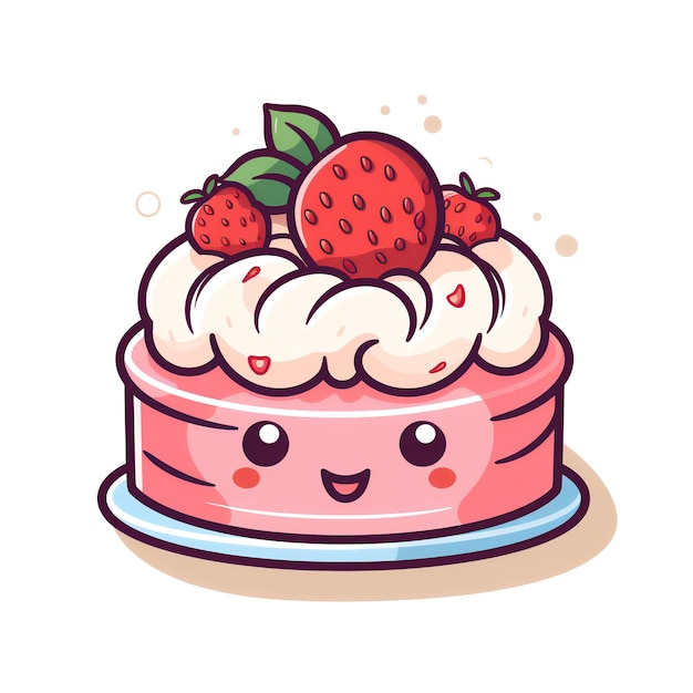 Flat vector icon kawaii cake white background