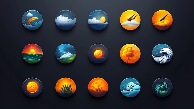 flat vector icon set for a weather app featuring icons for different types of storms like