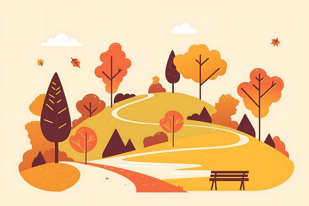 Photo a flat vector illustration of an autumn park landscape