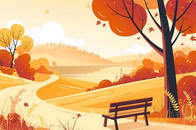 Photo a flat vector illustration of an autumn park landscape