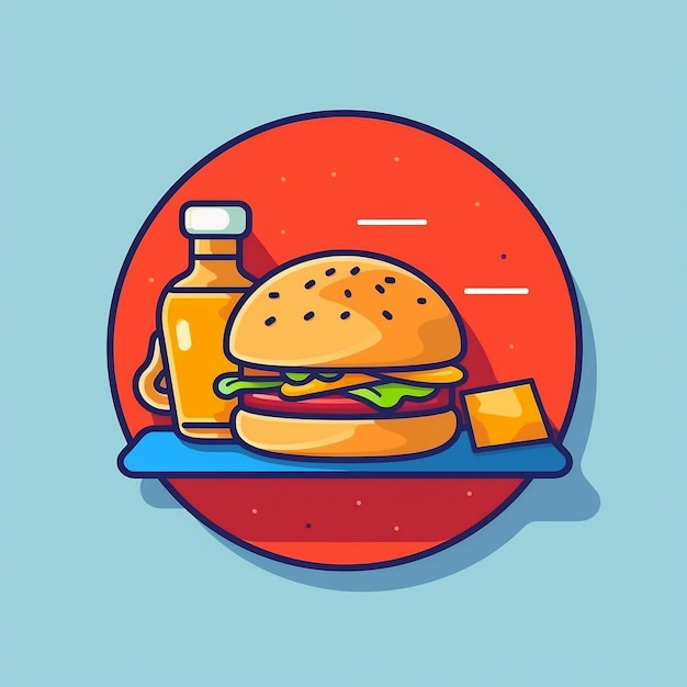 Photo flat vector illustration of a burger with ketchup and sauce icon in comic style generative ai