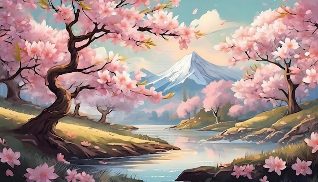 春の桜の花の枝のフラットベクトルイラスト