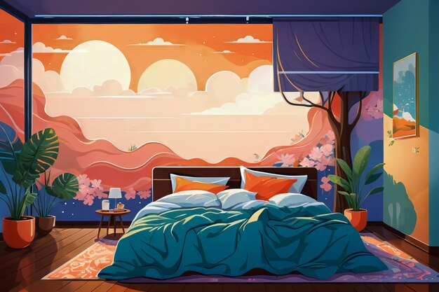 Photo flat vector illustration of a cozy bedroom